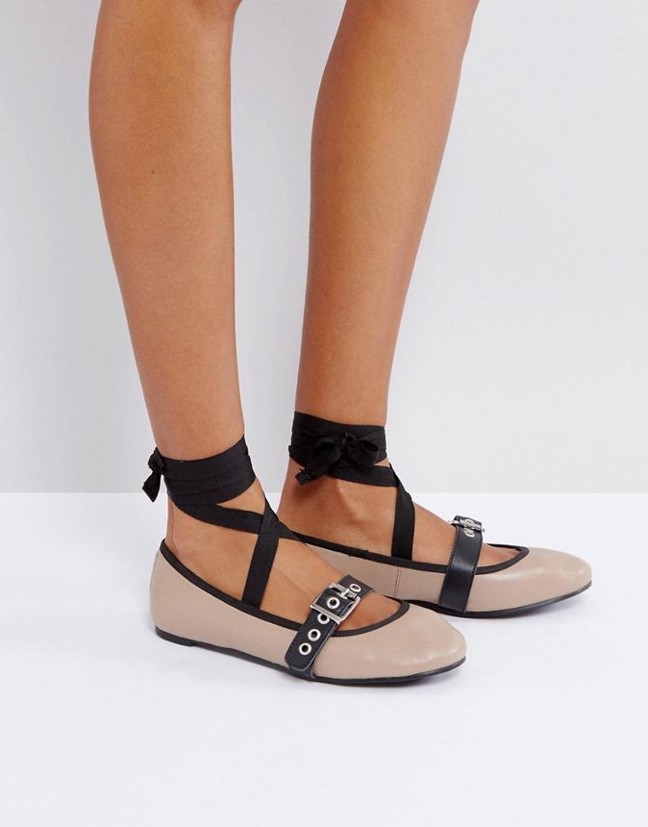 Park Lane Leather Strap Ballerina - Beige