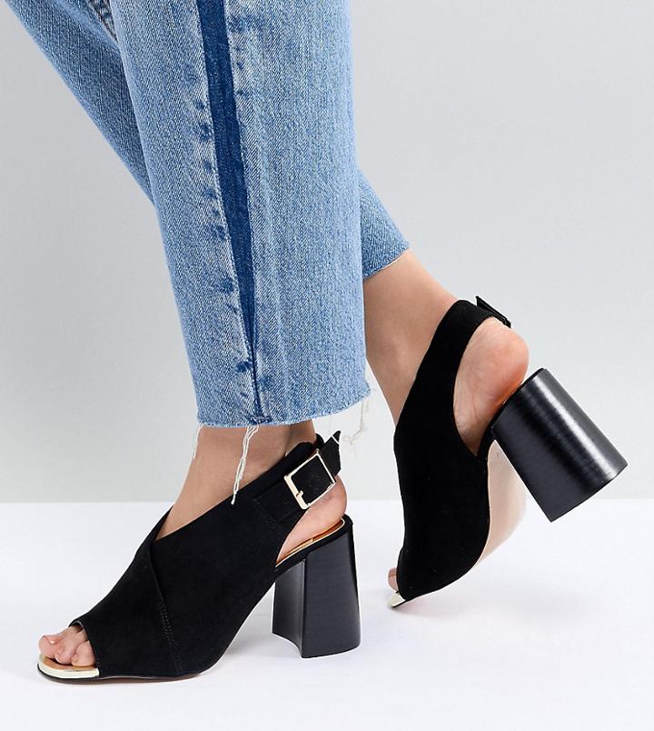 River Island Cross Front High Vamp Block Heeled Sandals - Black