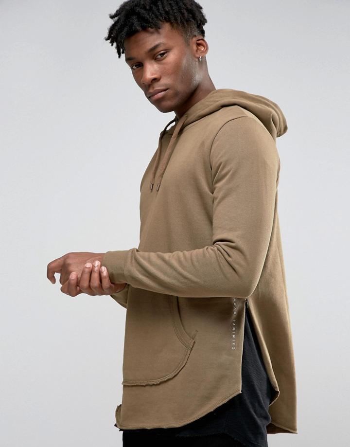 Criminal Damage Hoodie With Raw Hem - Green