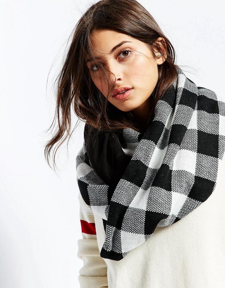 Plush Plaid Infinity Scarf - Black