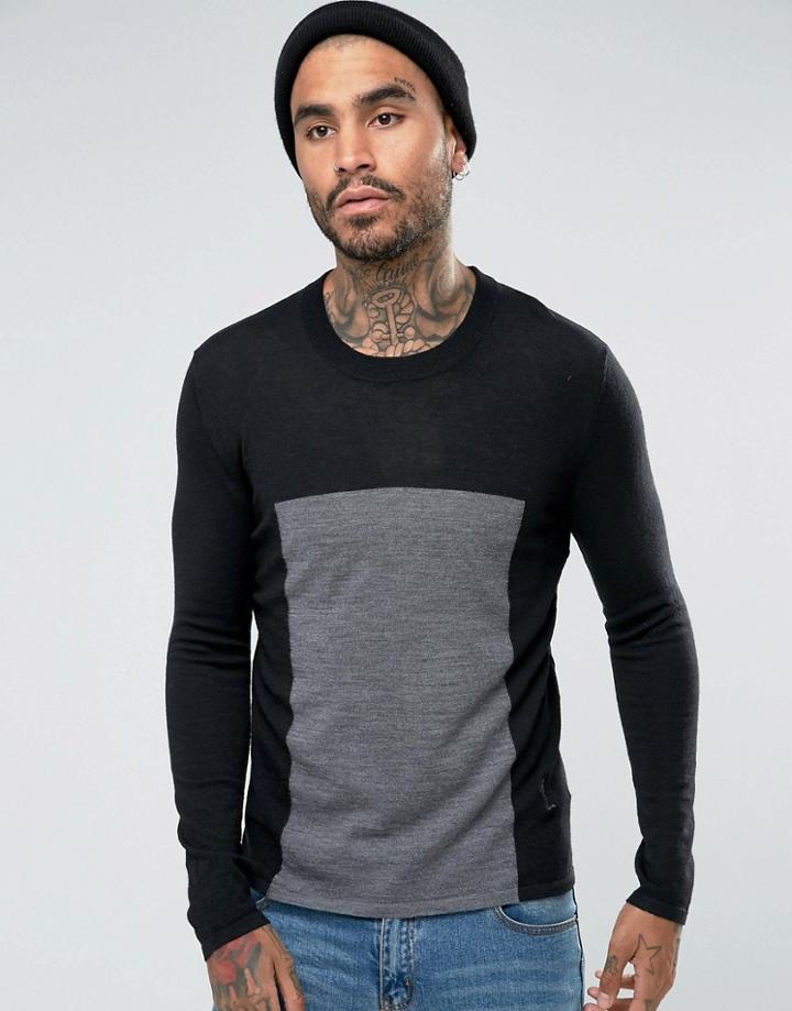 Religion Color Block Sweater - Black