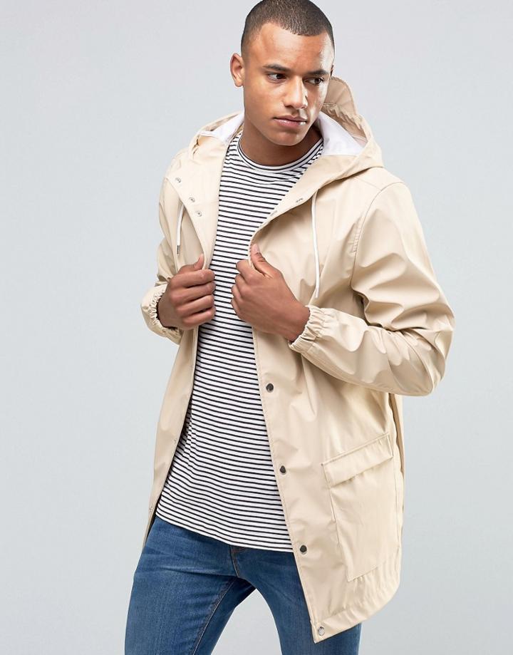 D-struct Mid Length Water-resistant Jacket With Hood - Beige