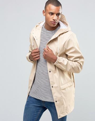 D-struct Mid Length Water-resistant Jacket With Hood - Beige