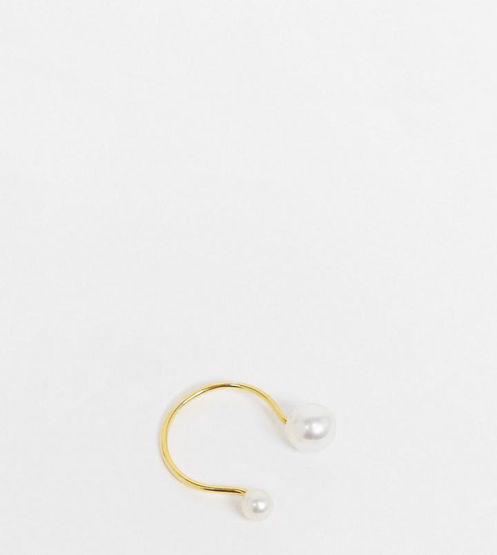 Asos Design Sterling Silver Ring With Gold Plate In Graduated Pearl Design