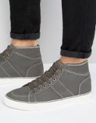 Asos Mid Top Skater Sneakers In Gray Canvas - Gray
