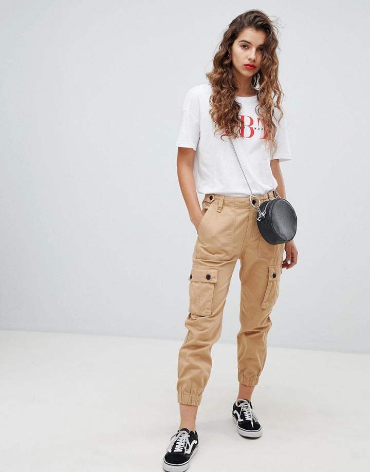 Bershka Utility Cargo Pants In Beige