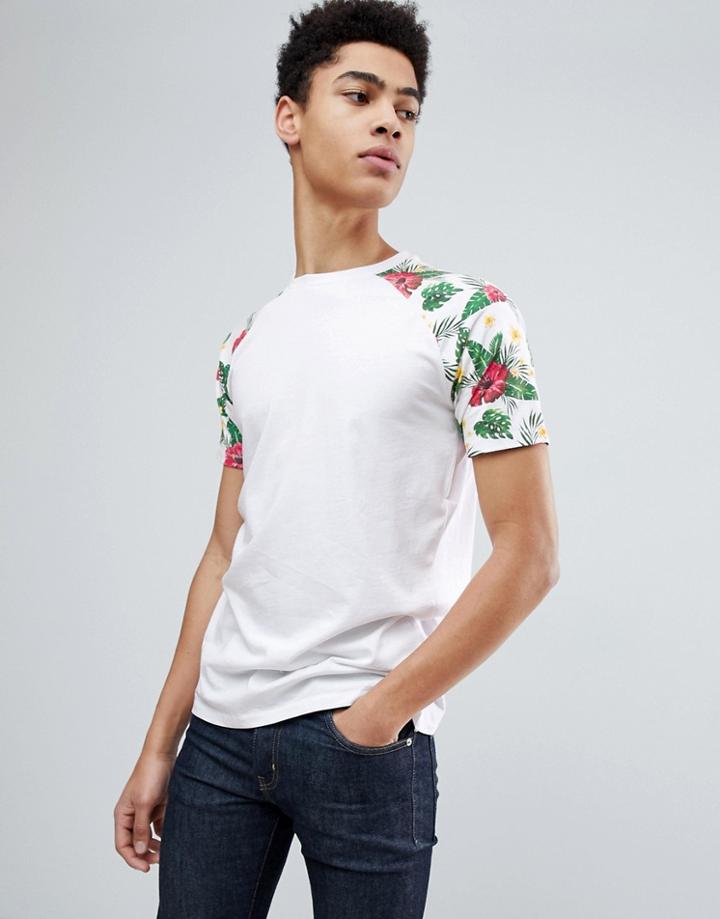 Threadbare Floral Contrast Raglan Sleeve T-shirt - White