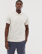 Jack & Jones Premium Oversized Polo Shirt With Woven Sleeve Stripe In Beige - Beige