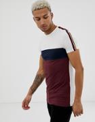 Asos Design Organic Muscle Longline T-shirt With Stretch And Contrast Taping In Burgundy-red