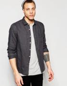 Asos Laundered Linen Shirt In Gray In Regular Fit - Charcoal
