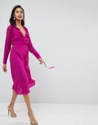 Asos Ruffle Wrap Midi Dress - Pink
