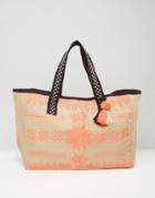 Mango Embroidered Beach Bag - Coral Mix