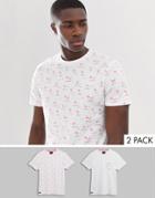 Threadbare 2 Pack Flamingo Print T-shirt - White