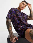 Asos Design Relaxed Revere Shirt In Black Floral Print - Part Of A Set