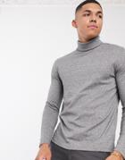 Asos Design Long Sleeve T-shirt With Roll Neck In Gray Heavyweight Twisted Jersey