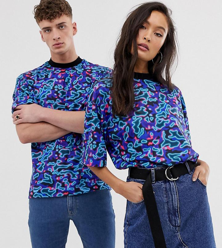 Collusion Unisex Cyber Print T Shirt-blue