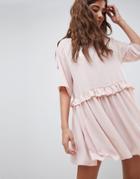 Asos Design Mini Smock Dress With Frill Waist-pink