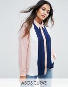 Asos Curve Pintuck Color Block Blouse - Multi