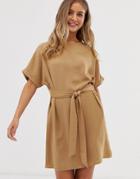 New Look Belted Tunic In Camel - Tan