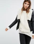 Goosecraft Leather Biker Jacket With Faux Shearling Collar - Black