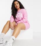 Asos Weekend Collective Curve Oversized Long Sleeve T-shirt Dress In Pink With Weekend Collective Logo
