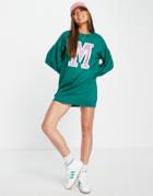 Influence Printed Oversized Sweater Dress In Green-neutral