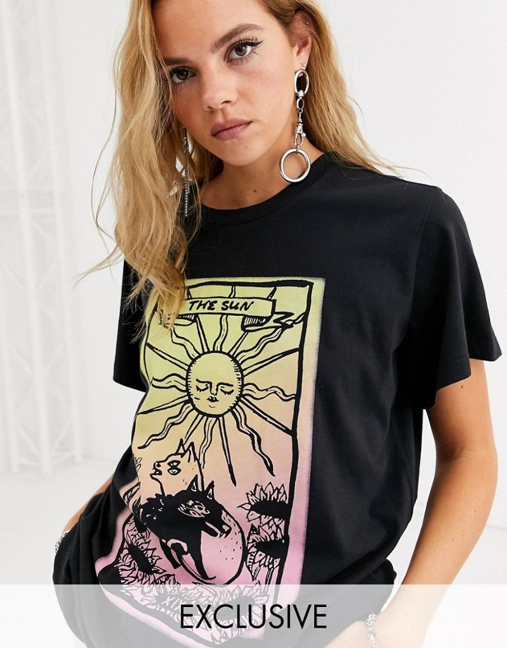 Noisy May Oversized Tee With Neon Tarot Print-black