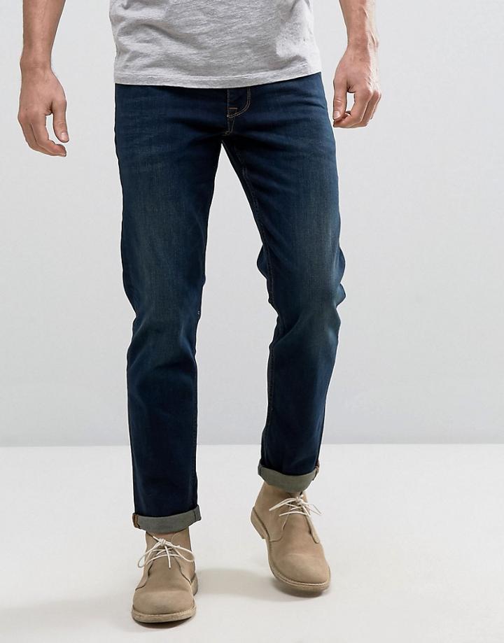 Asos Design Stretch Slim Jeans In Dark Wash-blue