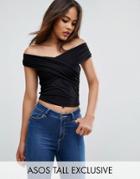 Asos Tall Crop Top With Off Shoulder Detail - Black