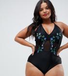 Unique21 Hero Mesh Swimsuit With Embrodered Detail - Black