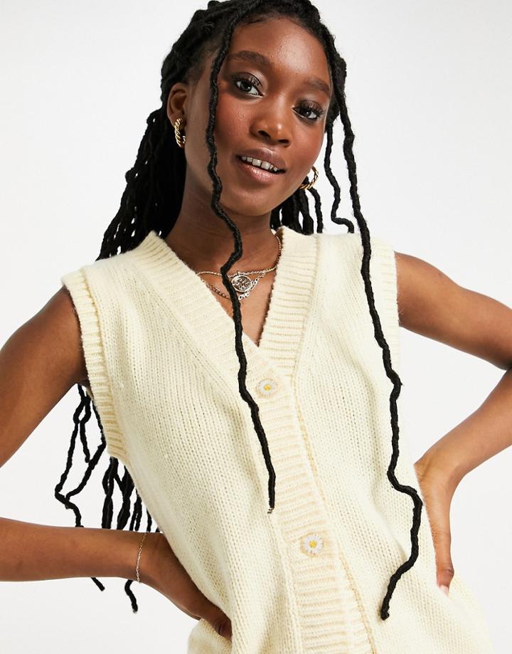 Monki Mary Sweater Vest With Flower Buttons In Yellow