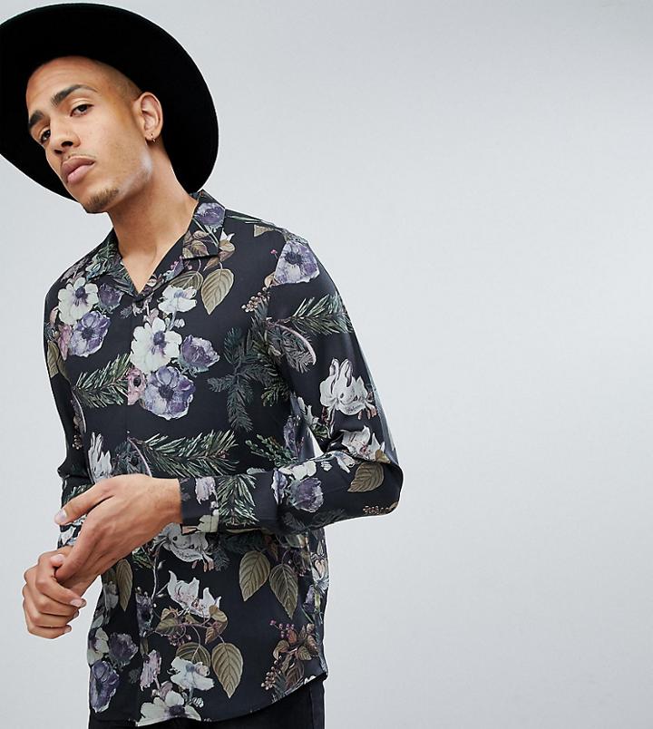 Asos Tall Regular Fit Viscose Floral Shirt - Black