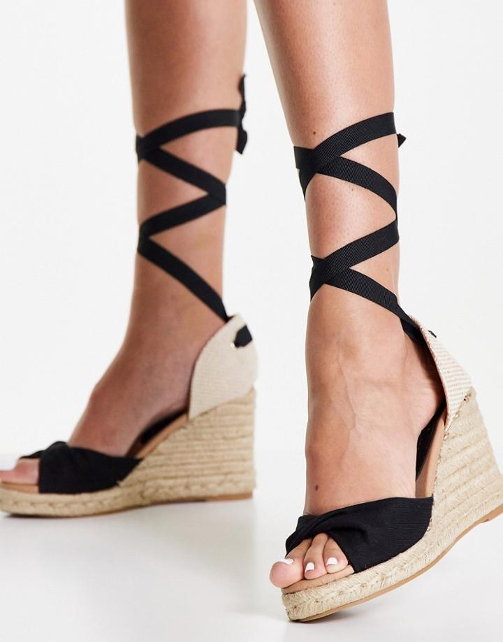 New Look Tie Up Espadrille Wedge Heel Sandal In Black
