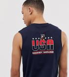 Asos Design Tall Mickey Sleeveless T-shirt With Chest And Back Print - Navy