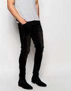 Asos Super Skinny Jeans With Stud Detail Pockets - Black