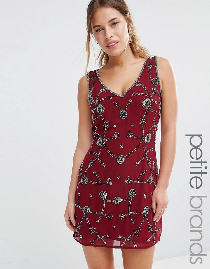 Maya Petite Embellished Shift Dress With V Front And Back - Red