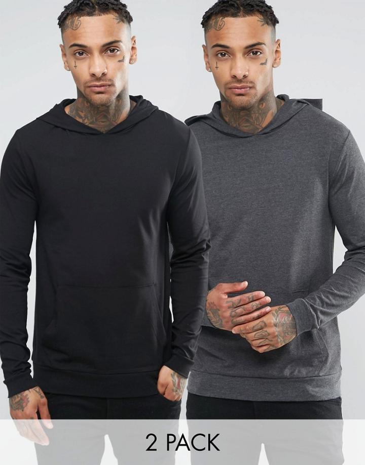 Asos Lightweight Muscle Hoodie 2 Pack Black/charcoal - Multi