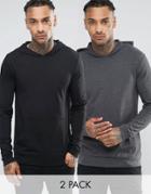 Asos Lightweight Muscle Hoodie 2 Pack Black/charcoal - Multi