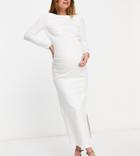 True Violet Maternity Fitted Midaxi Dress In Ivory-white