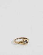Asos Design Ditsy Signet Ring With Rose In Burnished Gold - Gold