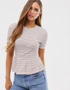 Glamorous Relaxed T-shirt With Peplum Hem In Stripe-white