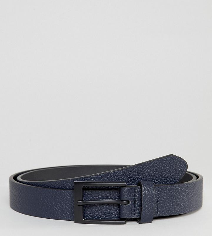 Asos Plus Smart Slim Belt With Pebble Grain Emboss In Navy Faux Leather - Navy