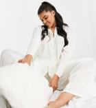 Asos Design Curve Lounge Plisse Shirt & Pants Set In White