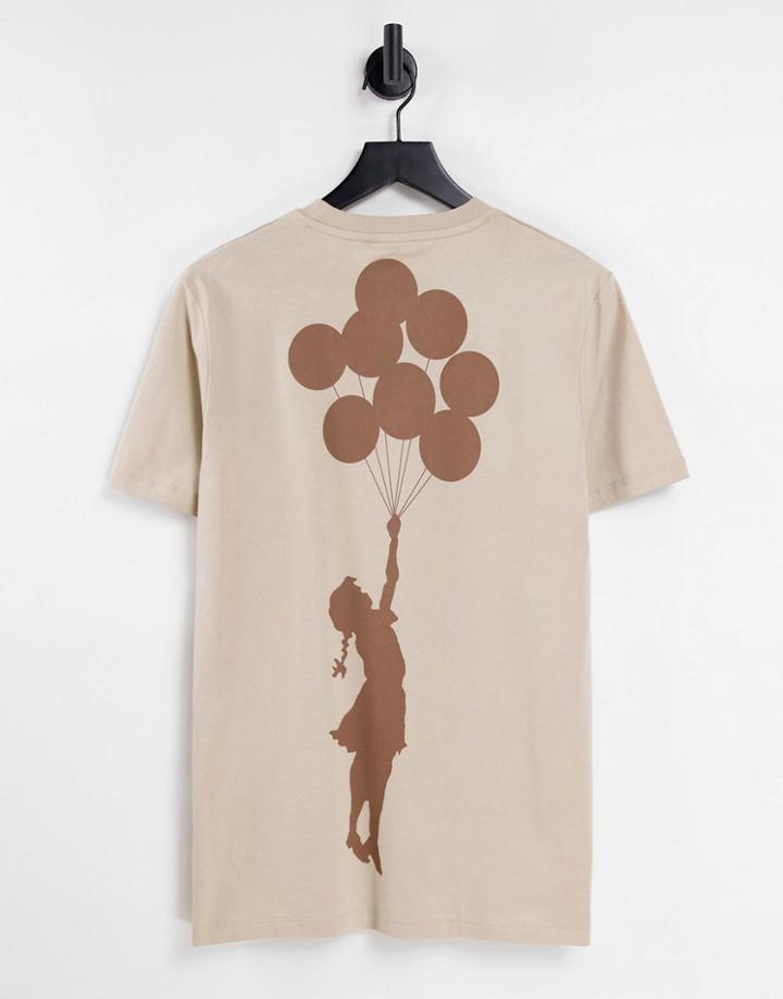 Asos Design T-shirt With Banksy Print In Beige-black