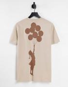 Asos Design T-shirt With Banksy Print In Beige-black