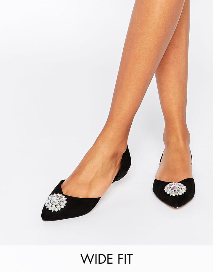 Asos Landmark Wide Fit Embellished Ballets - Black