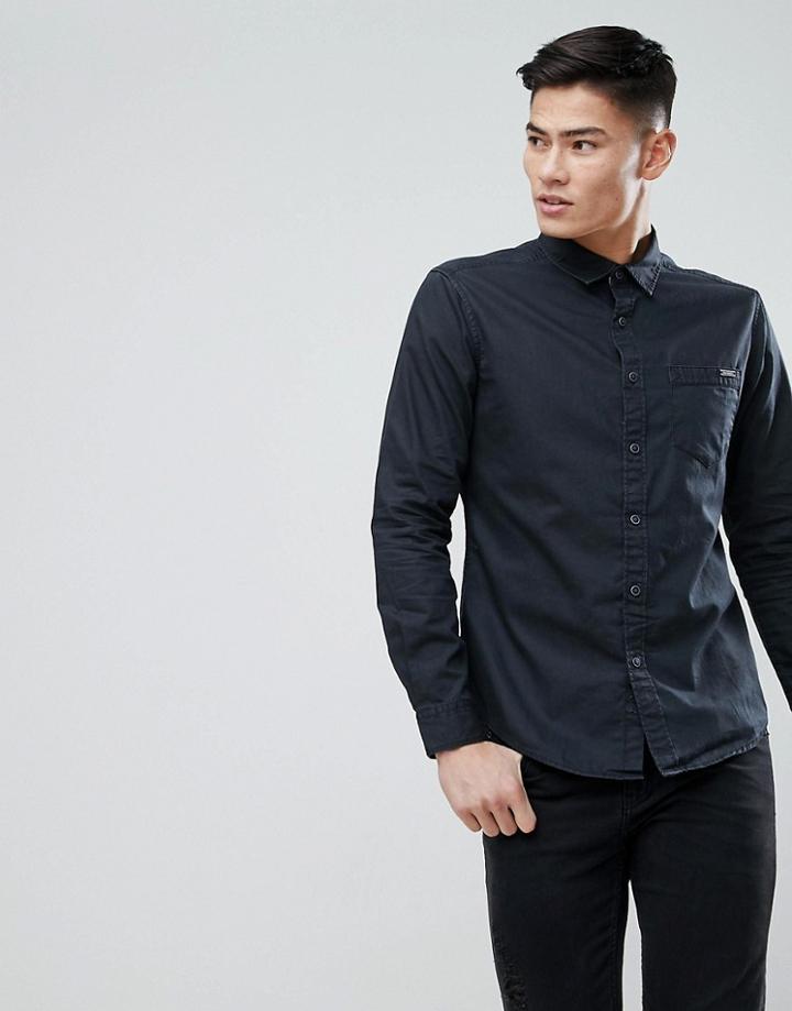 Esprit Dark Coated Black Denim Shirt - Black
