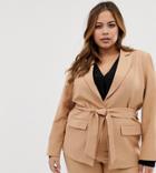 Fashion Union Plus Blazer With Tie Waist Two-piece - Beige