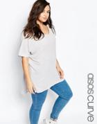 Asos Curve V Neck Oversized Slouchy Rib Top - Gray