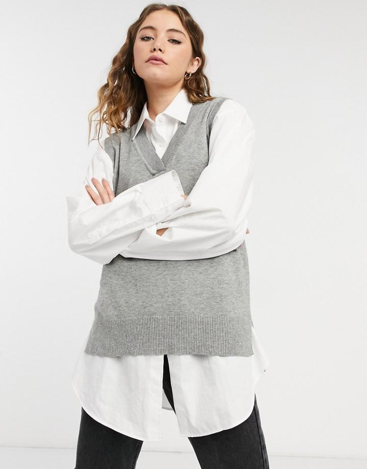 New Look V-neck Knit Tank In Gray-grey